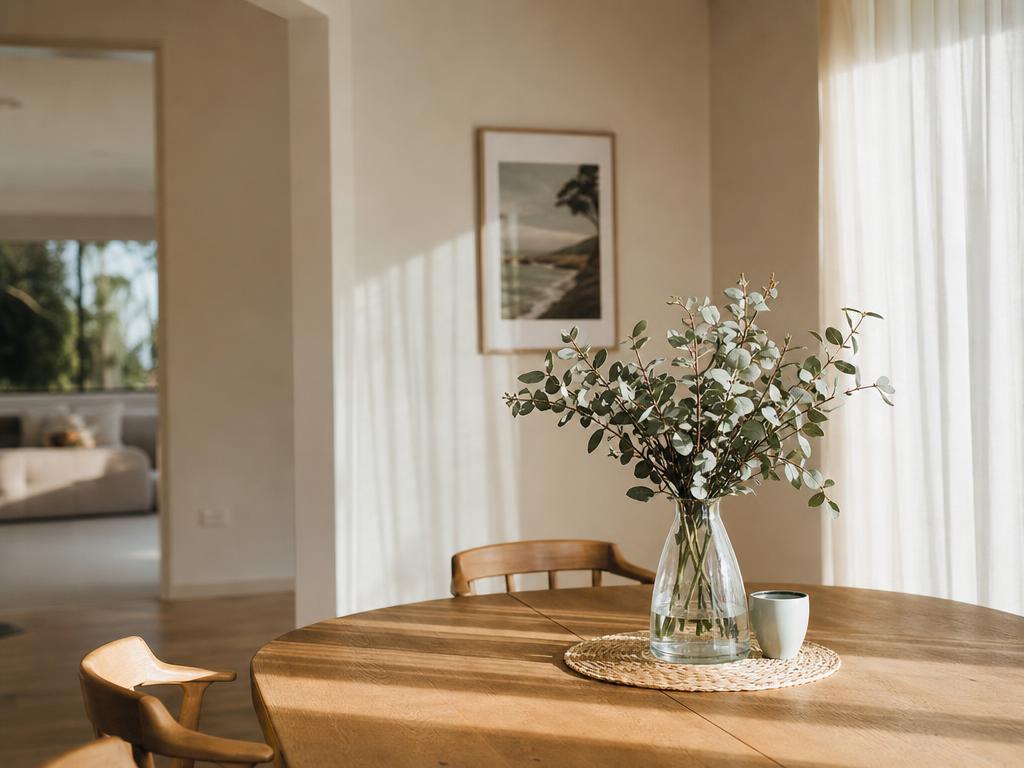Morning light across a timber dining table in an Australian home